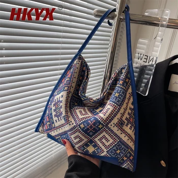 Женская тканая сумка в народном стиле, холщовая сумка, жаккардовая сумка, цветная сумка в стиле пэчворк, Большая вместительная сумка-тоут