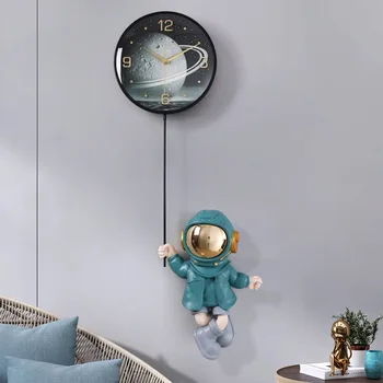 Декор для дома, кварцевые часы из металла и стекла в скандинавском стиле, декоративные настенные часы с астронавтом из 3D смолы
